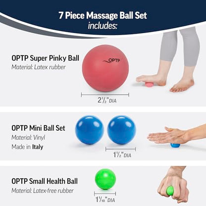 OPTP Massage Ball Set - 7-Piece Self-Massage Kit for Sore Muscle Relief and Myofascial Release - Massage Therapy Tools for Body and Feet