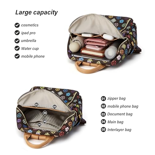 Makes Mini Backpack for Women, Stylish Daypack Purse Handbag Small Casual Daily Travel Bag, Lady Girls Gifts for Work School, 2pcs Sets - color: Tribrown Flower