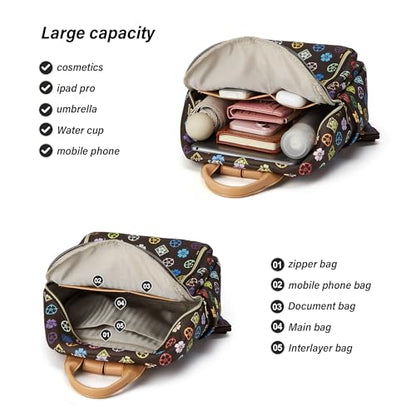 Makes Mini Backpack for Women, Stylish Daypack Purse Handbag Small Casual Daily Travel Bag, Lady Girls Gifts for Work School, 2pcs Sets - color: Tribrown Flower