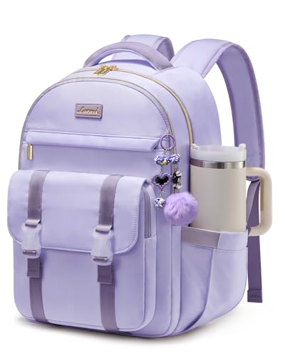 LOVEVOOK School Backpack for Teen Girls,Student Backpack Fits 15.6 Inch Laptop with Large Tumbler Pocket,Cute Kid Bookbag for 8-14 Teenage Back to School Gifts Daypack for Girl,Purple - color: Purple, size: 15.6 Inch