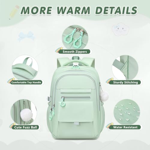 GeeWin Backpacks for Girls, Girls Backpack with Lunch Box & Pencil Case Set, 17 Inch Waterproof Girl Bookbag with Lots of Pockets for Kids, Teens, Elementary Middle High College School Student(Green) - color: Green