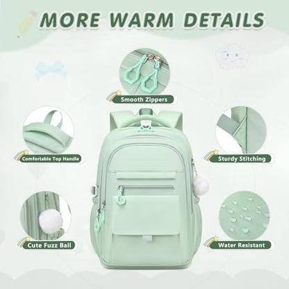 GeeWin Backpacks for Girls, Girls Backpack with Lunch Box & Pencil Case Set, 17 Inch Waterproof Girl Bookbag with Lots of Pockets for Kids, Teens, Elementary Middle High College School Student(Green) - color: Green