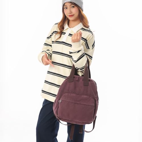 MaxxCloud Unisex Casual Canvas Laptop Backpack,Lightweight Work Daypack Travel Bag,Men Women Top Handle Rucksack - color: Purple