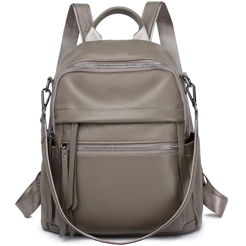 Genuine Leather Backpack Purse for Women | Real Soft Leather, Convertible, Ladies Daypack Shoulder Bag, Grey - color: Grey