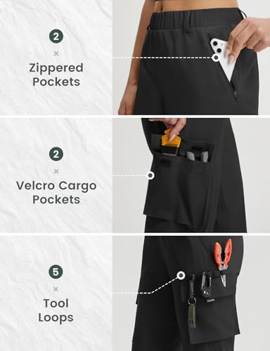 baleaf Women's Hiking Pants Lightweight Water Resistant Quick Dry Cargo Trail Pants with Zippered Pockets Summer SPF - color: Black, size: X-Small