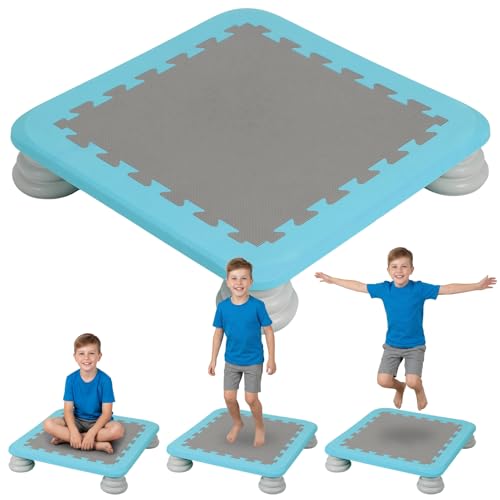 Mini Trampoline for Kids, Rebounder Bouncing Board with Non-Slip Base, Sensory Balance & Bounce Jumping Toy, Gift for 3-12 Boys & Girls Max Load 200 lbs - color: Light Blue
