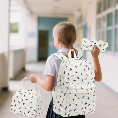 LEDAOU Kids Backpack for Girls Backpacks with Lunch Box, Lightweight Bookbag Set Elementary Middle School Back pack for 8-14 - color: Beige Bow