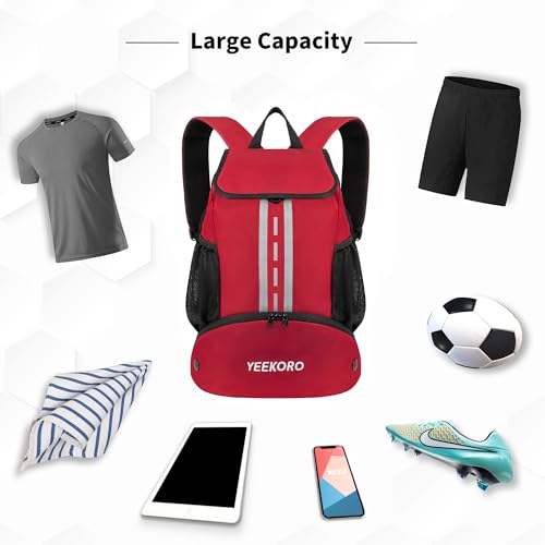 Soccer Backpack Multifunctional Sport Gym Bags with Dry-wet Separate & Shoe Compartment for Basketball Volleyball - color: Upgraded Red