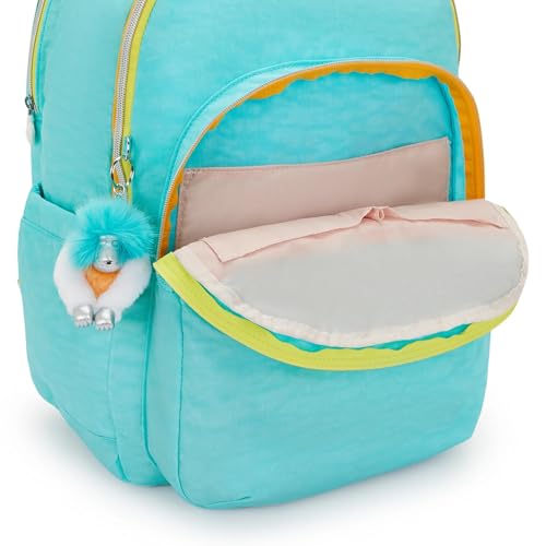 Kipling Women's Seoul Extra Large Fc 17" Laptop Backpack, Durable, Roomy with Padded Shoulder Straps, Built-In Protective Sleeve - color: Poppy Aqua C Fc, size: 13.5''L x 17.75''H x 9''D