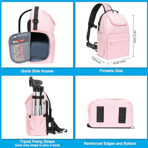 MOSISO Camera Sling Bag, DSLR/SLR/Mirrorless Camera Case Crossbody Photography Backpack with Tripod Holder&Removable Modular Inserts&PU Handle Compatible with Canon/Nikon/Sony, Pink - color: Pink