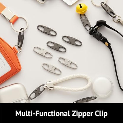 zelin Anti Theft Zipper Clips Double Opening Small Carabiner Clips, 8Pcs Elegant Zinc Alloy Zipper Pull Replacement for Travel, Commuting and Camping (Space Grey) - color: 8 Space Grey