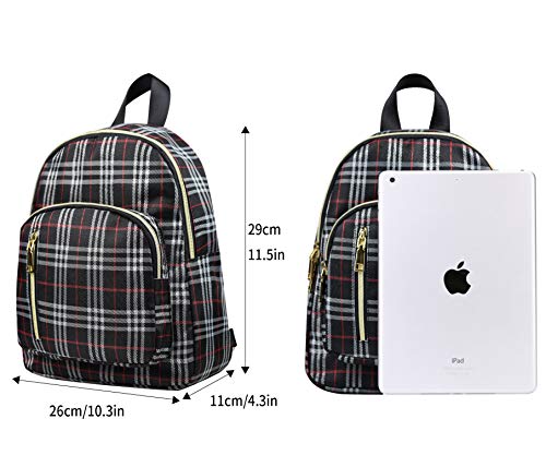 Women Mini Backpack Purse Water resistant Nylon Fashion College Bag Casual Daypack - color: Black Plaid
