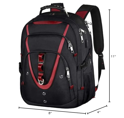 18.4 Inch Laptops Backpack, 55-60L Extra Large Travel Laptop Backpack, TSA Friendly Flight Approved and RFID Anti-Theft Pocket, Water Resistant Suiltable for Large Gaming Laptop - color: Black-red, size: 18inch(21.5*16.3*9.9")