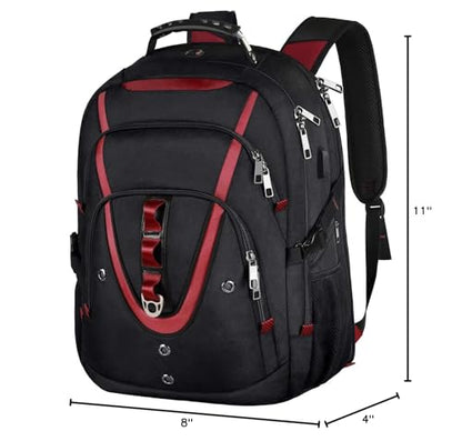 18.4 Inch Laptops Backpack, 55-60L Extra Large Travel Laptop Backpack, TSA Friendly Flight Approved and RFID Anti-Theft Pocket, Water Resistant Suiltable for Large Gaming Laptop - color: Black-red, size: 18inch(21.5*16.3*9.9")
