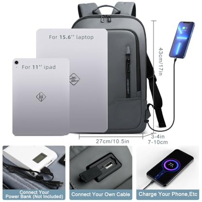 hk Backpack for Men Business Slim Backpack with USB Charger Computer Lightweight Anti-theft Travel (Dark Grey, 15.6 Inch) - color: Dark Grey, size: 15.6 Inch