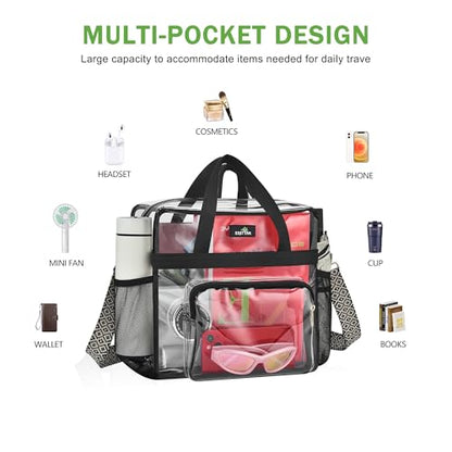 MAY TREE Clear Bag for Stadium Events, 12×6×12 Clear Tote Bag with Removable Strap, Transparent Bag for Concert Sports Gym, Wave-Strap - color: Wave-Strap