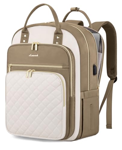 LOVEVOOK Laptop Backpack for Women with Separate Laptop Compartment, 15.6" Water Resistant Lightweight Daypacks for College Travel Work Business, Nurse Teacher Computer Bags - color: D-khaki-beige, size: 15.6-Inch(separate laptop compartment)