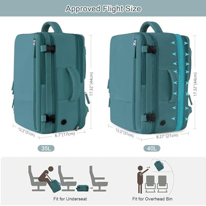 Sinaliy Travel Backpack for Men, 40L Carry On Backpack, 17 Inch Laptop Backpack, Waterproof Backpack, College Bookbag, Person Item Flight Approved Trave Bag for Women - color: Peacock Blue