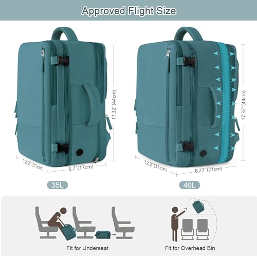Sinaliy Travel Backpack for Men, 40L Carry On Backpack, 17 Inch Laptop Backpack, Waterproof Backpack, College Bookbag, Person Item Flight Approved Trave Bag for Women - color: Peacock Blue