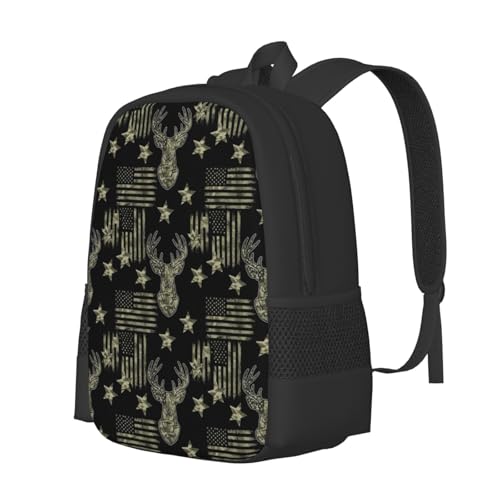 Ergonomic Padded Backpack Camouflage Hunting Deer Camo American Flag, Anti Theft Spacious Travel Daypack Sturdy Polyester Bag for Commute Gym Outdoor Leisure Use - color: Design (215)