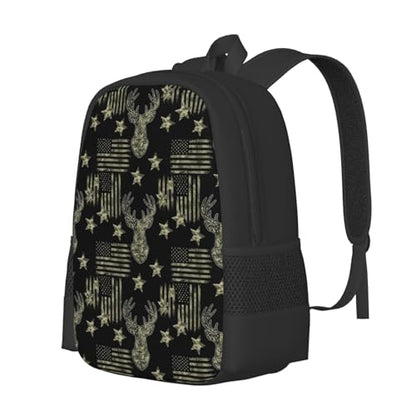 Ergonomic Padded Backpack Camouflage Hunting Deer Camo American Flag, Anti Theft Spacious Travel Daypack Sturdy Polyester Bag for Commute Gym Outdoor Leisure Use - color: Design (215)