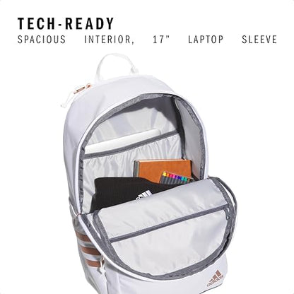 adidas Classic 3-Stripe Backpack for Laptop, School and Travel, 28L - color: White/Rose Gold/Onix Grey/5.0