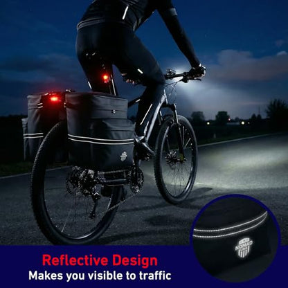 Nomad USA 34L Bicycle Saddlebags Pair XL 2-in-1 Bike Panniers Converts to Backpack Carry Bag Reflective Everyday Scooters Commuters Bike Rear Rack Bag w/Rain Cover for Students,City,Road,Mountains