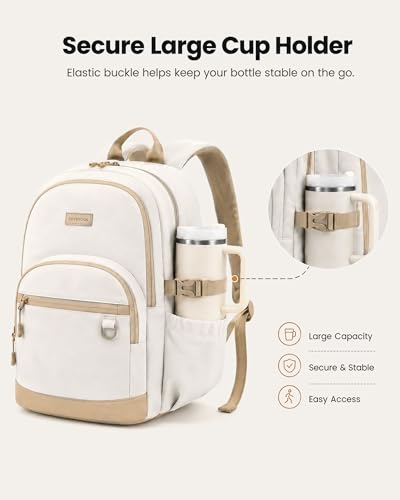 LOVEVOOK Travel Laptop Backpack, Waterproof Carry On Backpack for Women Men, 17.3 Inch Computer Bag, Large College School Bookbag with Luggage Sleeve, Chest Strap & Water Bottle Pocket - color: Beige-khaki-a-l, size: 17.3 Inch