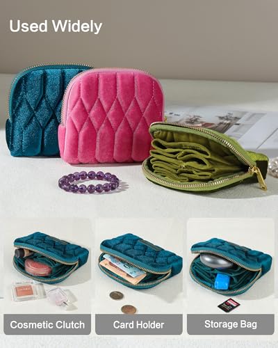 Travel Jewelry Case,Mini Travel Jewelry Bag with Zipper, 5-Layer Velvet Organizer Pouch for Bracelet Rings Earrings - Diamond Stitched Velvet Moss Green - color: MossGreen