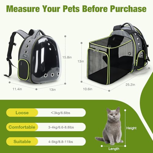 Lekereise Cat Bubble Backpack Carrier - Expandable Large Space Cat Backpack for Kitty Small Dog up to 18lbs, Transparent Pet Carrier for Travel, Hiking Gray - color: Gray