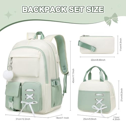 Scothen Backpacks for Girls, Girls Backpack with Lunch Box & Pencil Pouch for Teens Girl Kids Elementary Middle High School College Student Bookbag Daypack Laptop Travel Backpack for Women - color: Beige Green