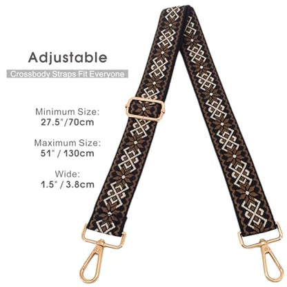 Replacement Purse Strap Shoulder Strap Adjustable Crossbody Strap for Women Crossbody Wide Shoulder Bag - color: Brown Diamond-gold Hardware