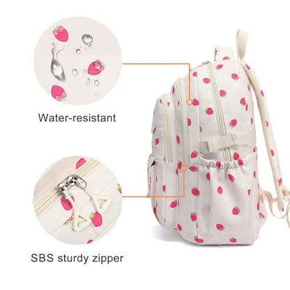 Phaoullzon Girls High Middle School Strawberry Backpack for Kids Kawaii Bookbag College Daypack,Strawberry - color: Beige Strawberry, size: Large (17.5 Inch)