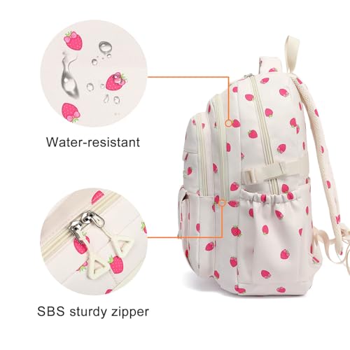 Phaoullzon Girls High Middle School Strawberry Backpack for Kids Kawaii Bookbag College Daypack,Strawberry - color: Beige Strawberry, size: Large (17.5 Inch)