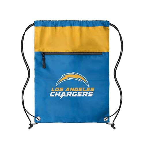 FOCO NFL Officially Licensed Unisex Team Color Football Primary Logo Wordmark Drawstring Backpack With Zippered Pocket - Los Angeles Chargers - color: Los Angeles Chargers