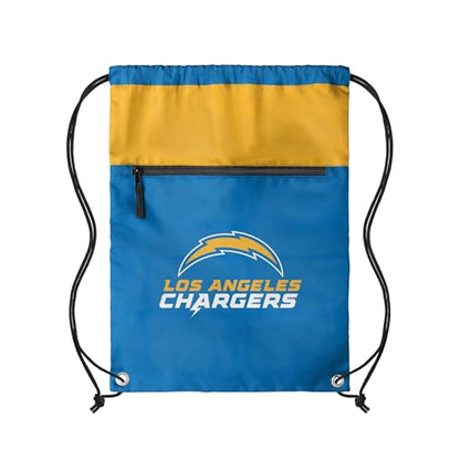 FOCO NFL Officially Licensed Unisex Team Color Football Primary Logo Wordmark Drawstring Backpack With Zippered Pocket - Los Angeles Chargers - color: Los Angeles Chargers