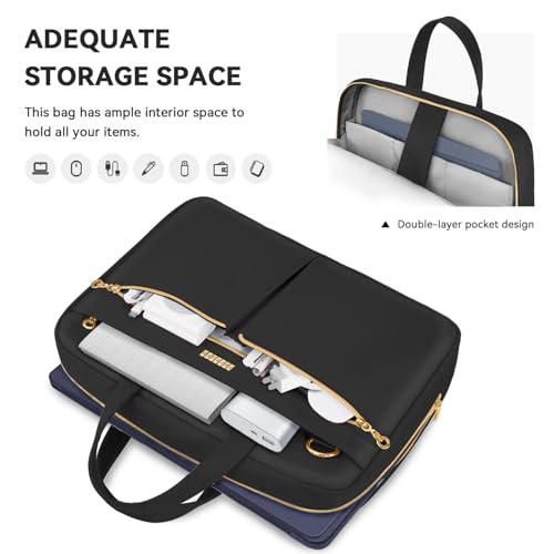 Ferkurn Laptop Bag Case Women Men Computer Bag Compatible with MacBook/HP/LG/Dell, Shoulder Strap Slim Carrying Messenger Briefcase, Black, 14 Inch - color: Black, size: 14 inch