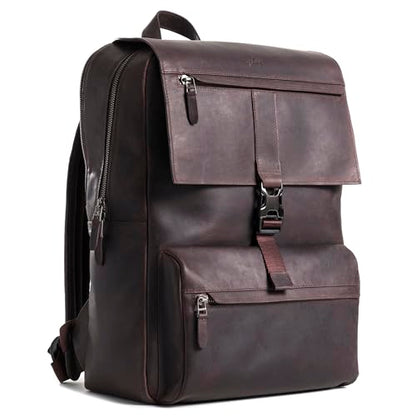 Leather Backpack for Men & Women, Classic Dark Brown - Handcrafted Top Grain Leather Backpack with 17 Inch Laptop Sleeve - Lightweight, Stylish & Durable for Business & Travel - 33cm x 16cm x 40cm - color: Dark Brown
