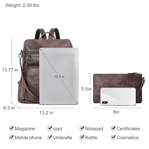 CLUCI Backpack Purse for Women Leather Fashion Designer Travel Ladies Shoulder Bags with Wristlet - color: 0-3 Coffee 2pcs