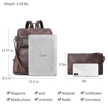 CLUCI Backpack Purse for Women Leather Fashion Designer Travel Ladies Shoulder Bags with Wristlet - color: 0-3 Coffee 2pcs