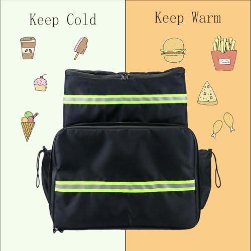 Extral Large Food Delivery Backpack,17"x17"x16" Insulated Pizza Delivery Backpack fits 14'' 16'' Pizzas, Motorcycle Food Delivery Bag for Bike with 4 Pockets for Uber Eats, Doordash
