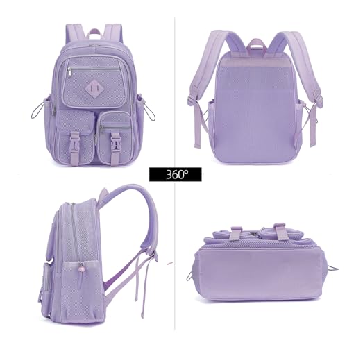 Purple Mesh Backpack for Girls Boys, Mesh Bookbags Heavy Duty Semi-Transparent School Bag for College, Travel, Beach, Swimming, Sports - color: Purple