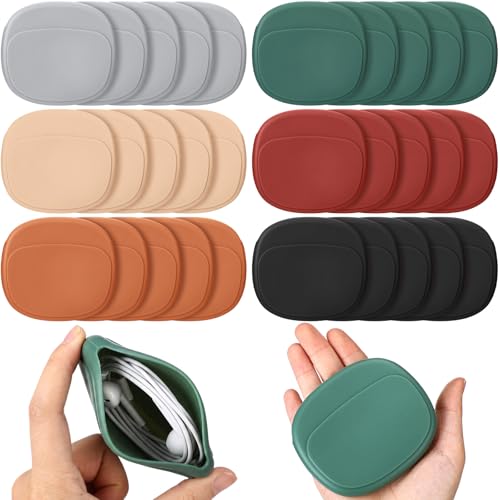 Sabary 30 Pack Silicone Earbud Case Bulk Portable Headphone Organizer with 6 Colors Wired Headphone Cable Storage Pouch for Classroom Office Staff Gifts Travel Commute Office