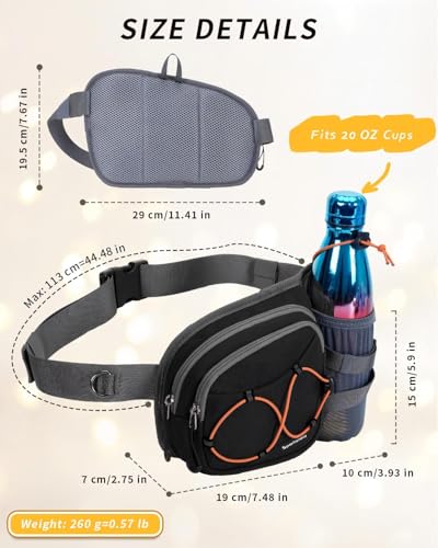 sportsnew Hydration Waist Pack with Water Bottle Holder, 2L Large Fanny Pack for Running Hiking Dog Walking, Water-Resistant Crossbody Waist Bag for Men Women, Patent Pending - style: Black