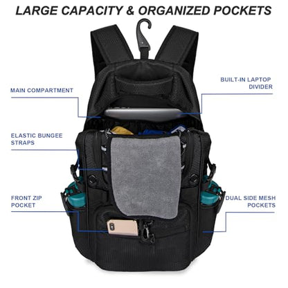 Basketball Backpack with Separate Ball & Ventilated Shoe Compartment, Sports Bag with Hook for Men Women Teens Training Travel - color: Black