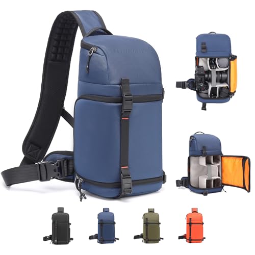 Camera Sling Bag, Crossbody Shoulder Bag for Canon, Nikon, Sony, Fuji DSLR/SLR/Mirrorless Cameras, Photographer Photography Bag (Deep Lake Blue) - color: Deep Lake Blue