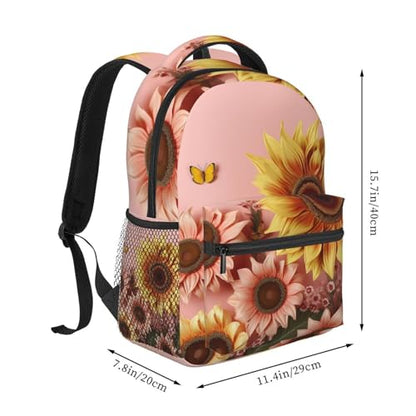 Big sunflower on pink background Travel Backpack for Men & Women 15.6 inch Laptop Backpack Waterproof Work Back Pack - color: Big Sunflower on Pink Background