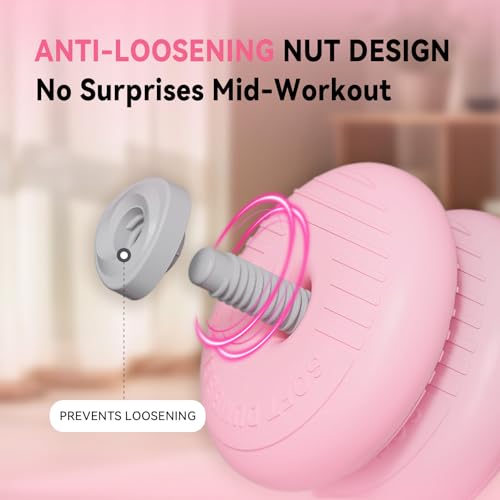 Adjustable Dumbbell Set 13LB/18LB/22LB/35LB, 4-in-1 Soft Shell Weight Set with Connector, Converts to Barbell & Kettlebell, Strength Training Equipment for Home Gym, Ideal for Women & Beginners - color: Pink