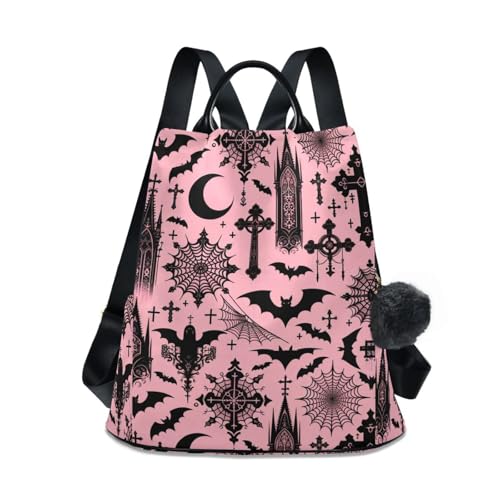 Women Backpack Purse Black Gothic Moon Spider Webs and Bats Backpack for Women Anti-theft Shoulder Bag Carry On Backpack Lightweight Rucksack Fashion Travel Ladies Bags - color: Bats I8897