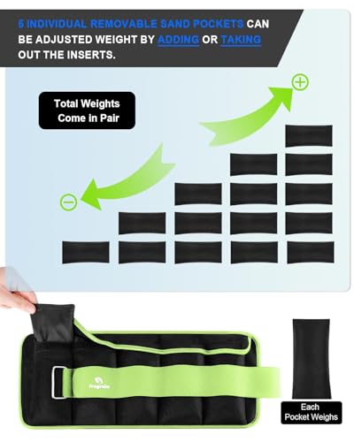 Fragraim Adjustable Ankle Weights 1-3/4/5/6/8/10/12/15/20 LBS Pair with Removable Weight for Jogging, Gymnastics, Aerobics, Physical Therapy - color: Green, style: 5 lbs each( 10 lbs pair)